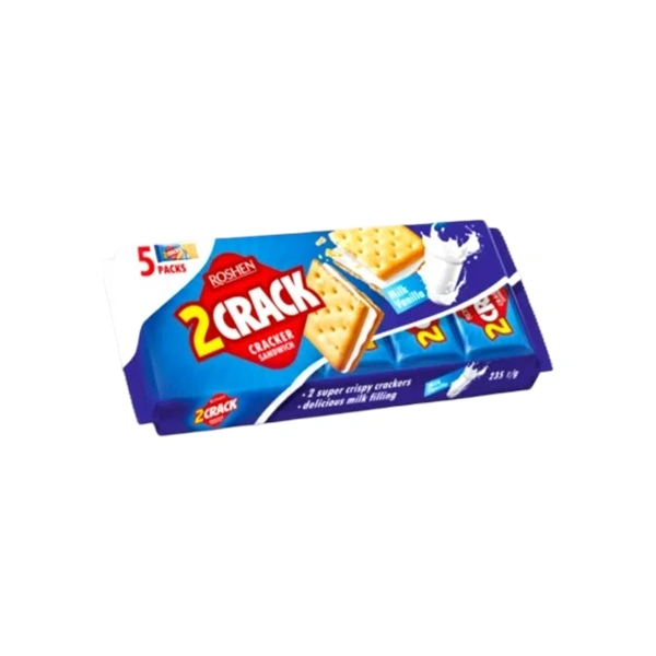 BISCUITI 2 CRACK CU UMPLUTURA DE LAPTE 2 CRACK ROSHEN 235 GR