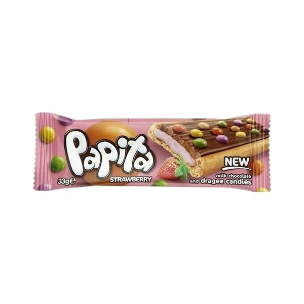 BISCUITI CROCANT CU CREMA DE CAPSUNI SI DRAJEURI PAPITA 33 GR