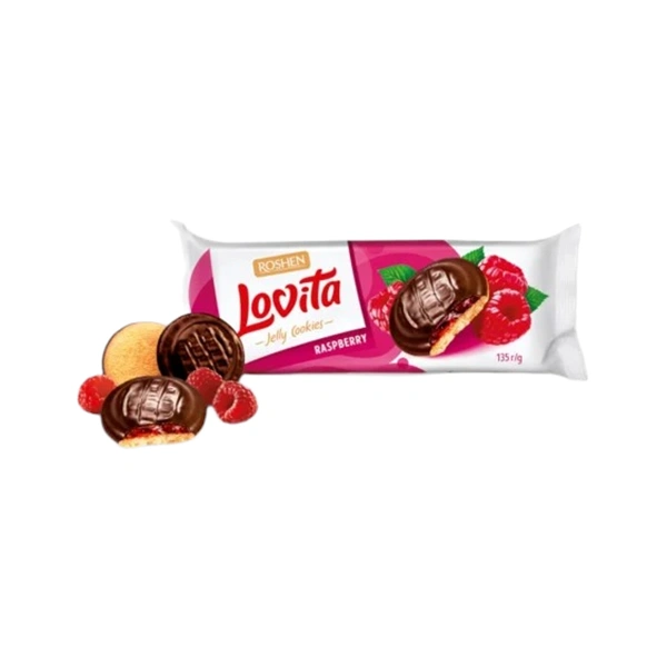 BISCUITI LOVITA CU CIOCOLATA SI JELEU DE ZMEURA ROSHEN 135 GR