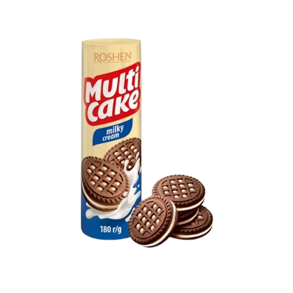 BISCUITI MULTICAKE DE CACAO SI UMPLUTURA DE LAPTE ROSHEN 180 GR