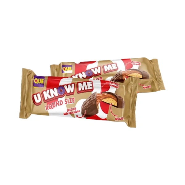 BISCUITI ROTUNZI CU CARAMEL ȘI CIOCOLATĂ CU LAPTE U KNOW ME 125 GR