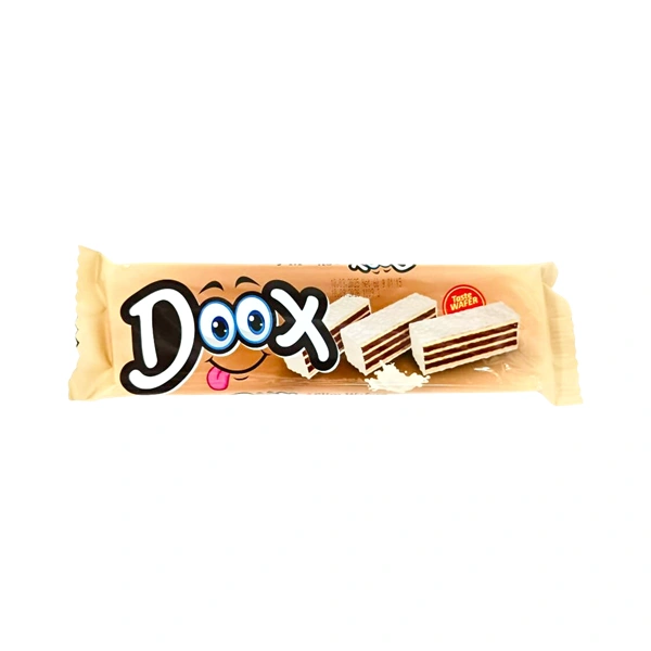 NAPOLITANĂ DOOX CU CREMĂ DE CACAO ȘI GLAZURĂ DE CIOCOLATĂ ALBĂ 60 GR