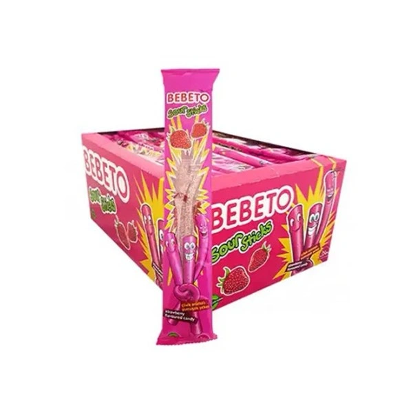 JELEURI SOUR STICKS CU AROMA DE CAPSUNI BEBETO 24 X 30 GR