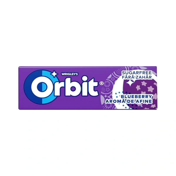GUMA DE MESTECAT ORBIT BLUEBERRY CU AROMA DE AFINE 30 SETURI 14 GR