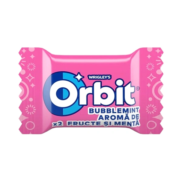GUMA DE MESTECAT ORBIT BUBBLEMINT CU AROME DE FRUCTE SI MENTA 2 DRAJEURI. 100 BUC