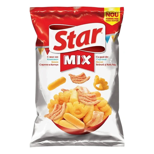 MIX SNACKS CASCAVAL BACON STAR 90 GR