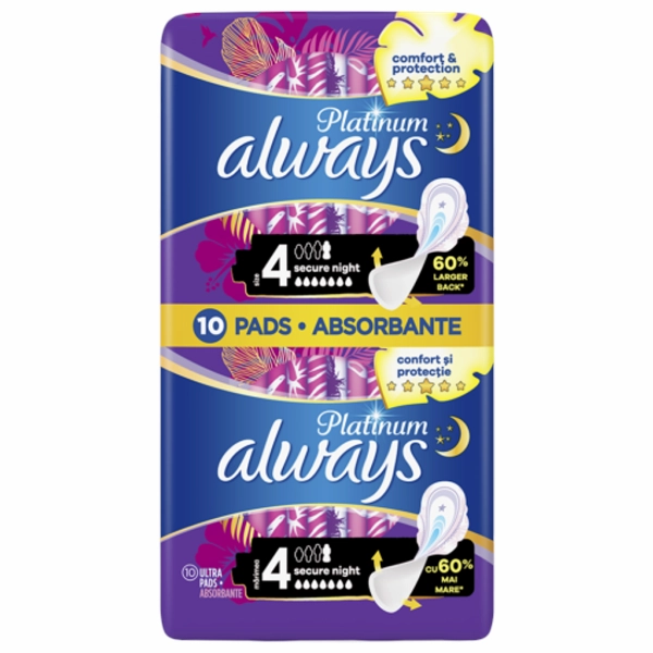 ABSORBANTE ALWAYS PLATINUM NIGHT ULTRA 10BUCSET 12BAX