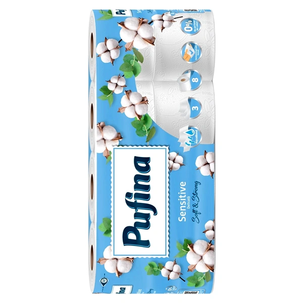 HARTIE IGIENICA SENSITIVE PUFINA SOFT 3STR 8ROLE 7SETBAX