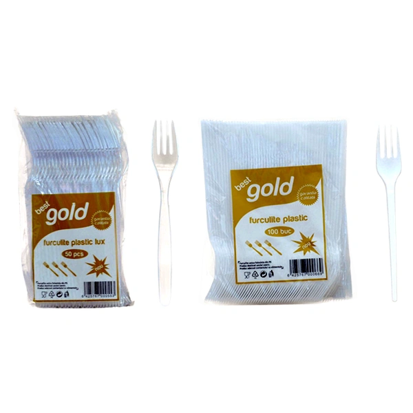 FURCULITE PLASTIC UNICA FOLOSINTA BEST GOLD 50 BUC SET