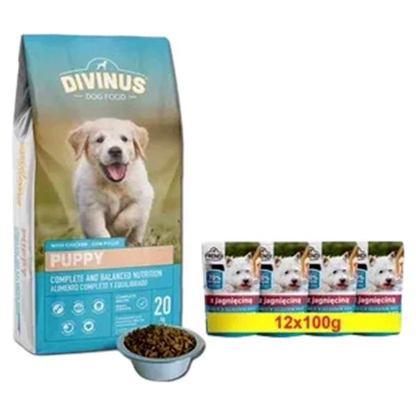 HRANA DIVINUS PUPPY PENTRU CATEI 20 KG FRENDI BUCATI INTR UN SOS DELICAT CU CARNE DE MIEL 12X100 GR