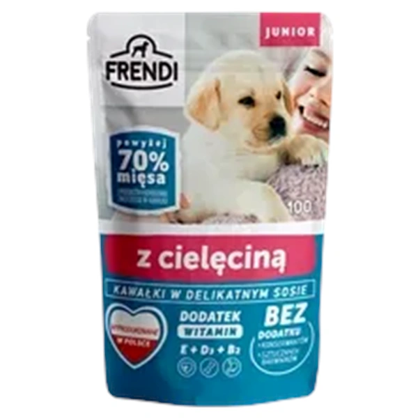 HRANA FRENDI JUNIOR BUCATELE IN SOS DELICAT CU CARNE DE VITEL 6X100 GR