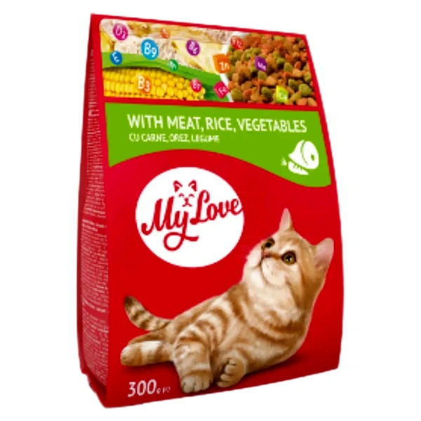 HRANA USCATA PISICI ADULTE CARNE OREZ LEGUME MY LOVE 300 GR