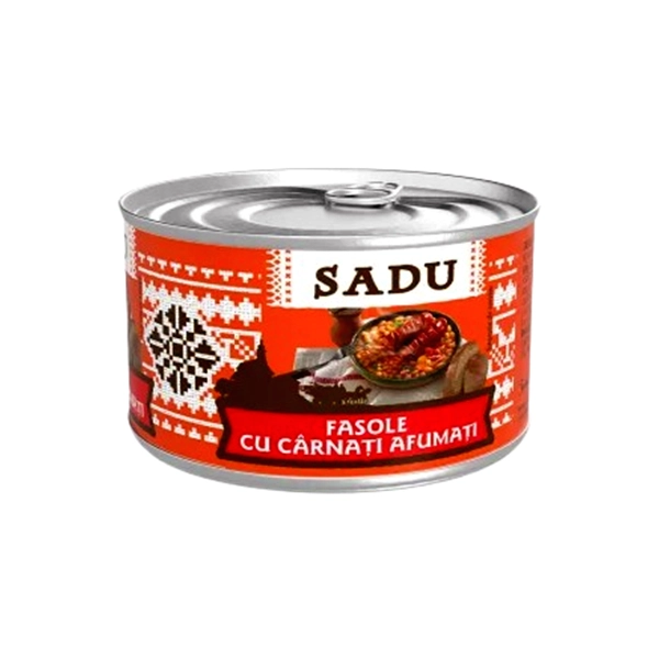 FASOLE CU CARNATI AFUMATI SADU 400 GR